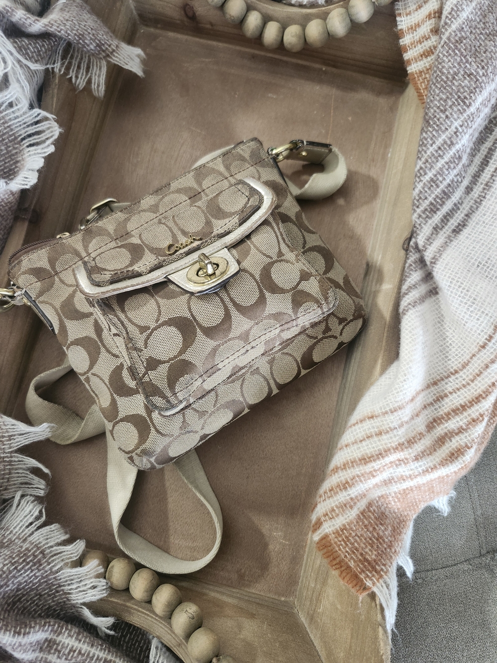 Coach Signature Canvas Small Crossbody in Khaki/Brown - Picture 2 of 6
